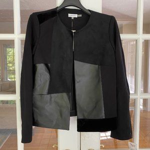 Calvin Klein Black Faux Suede/Faux Leather/Fabric Jacket, Size 14